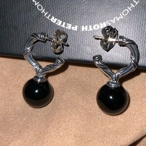 Peter Thomas Roth Black Onyx Sterling 925 Silver Twist Drop Earrings NEW